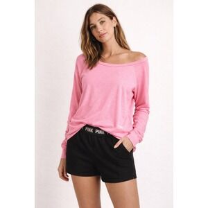 Victorias Secret PINK Long Sleeve Scoop Neck Slub Knit Top Pink Womens Medium